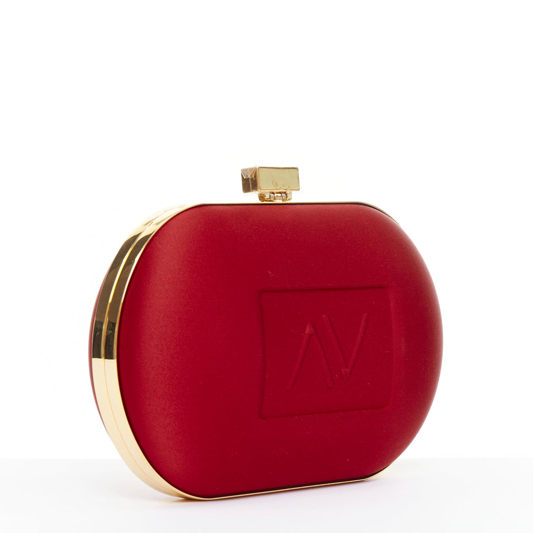 ALEXANDRE VAUTHIER red silk satin logo embossed gold chain oval clutch Lady Gaga