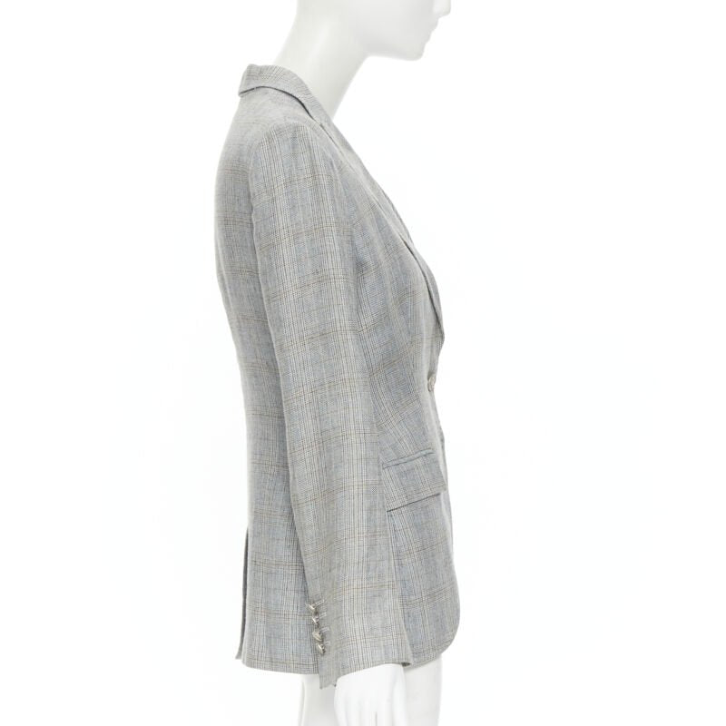 DOLCE GABBANA blue check wool tweed one button cutaway blazer pant suit IT42 M