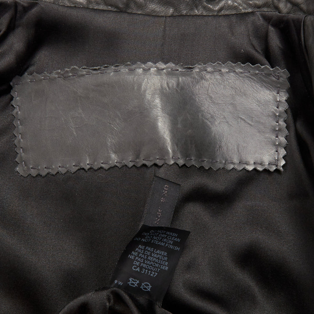 DONNA KARAN dark taupe crinkled lambskin leather blazer jacket IT38 XS