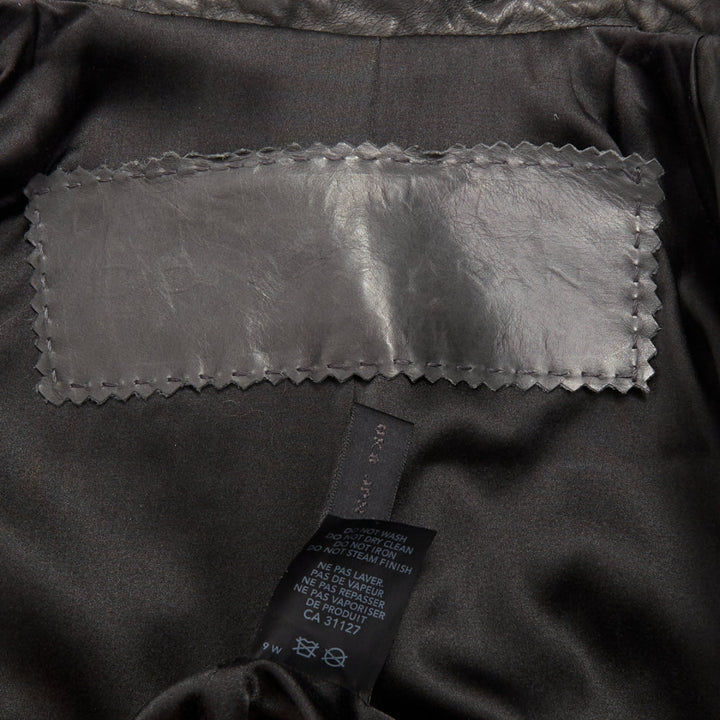 DONNA KARAN dark taupe crinkled lambskin leather blazer jacket IT38 XS