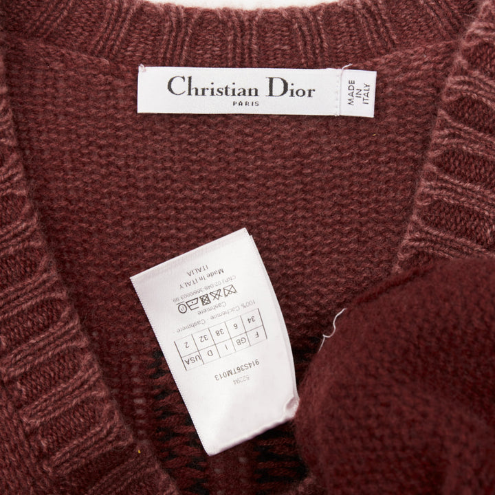 CHRISTIAN DIOR J'Adior 8 cashmere rust burgundy V-neck pullover sweater FR34 XS