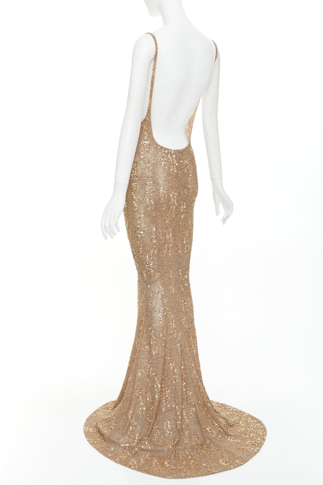 rare ALEXANDRE VAUTHIER COUTURE gold bead sequin embellished plunge evening