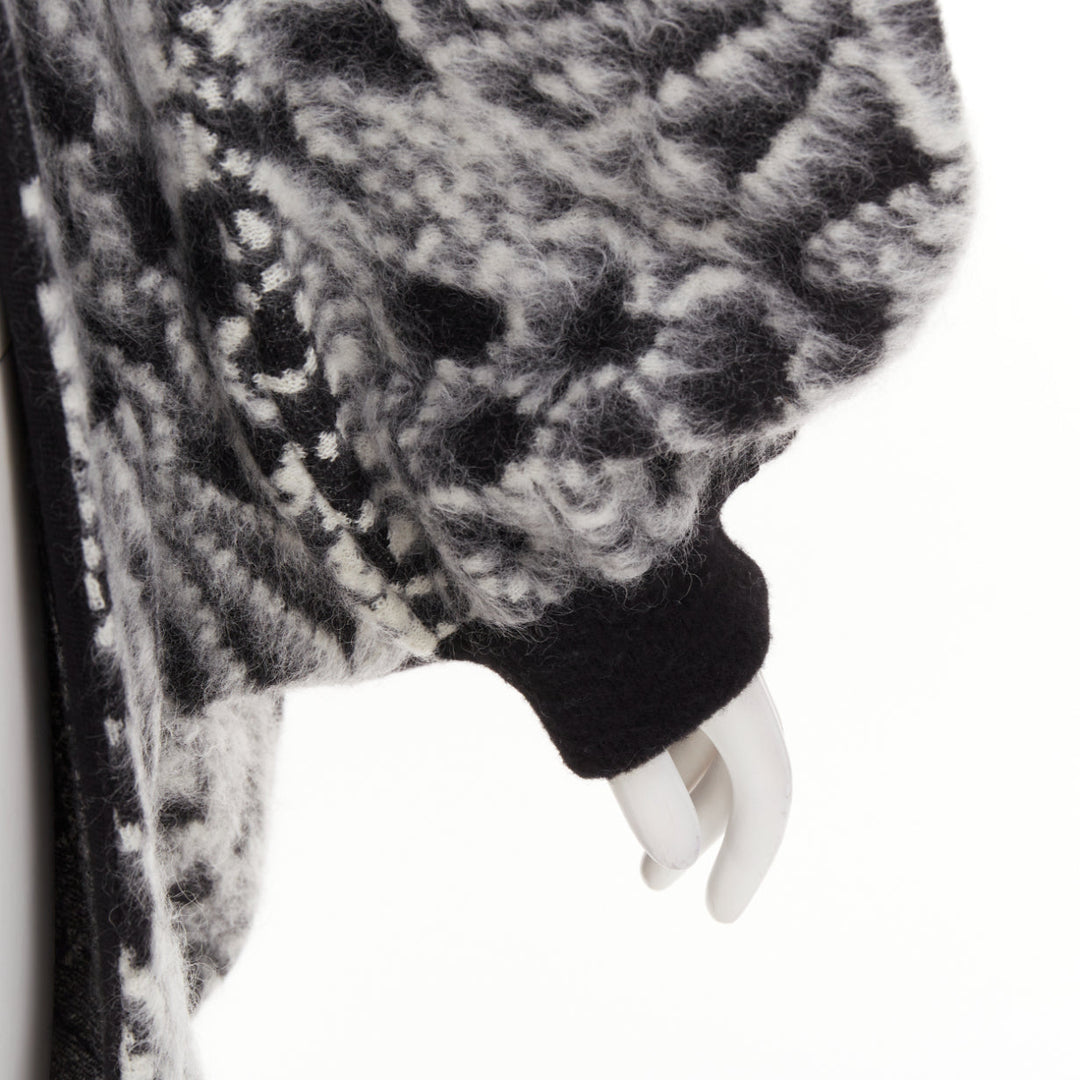 SAINT LAURENT 2019 black white brushed wool jacquard cocoon cardigan XS