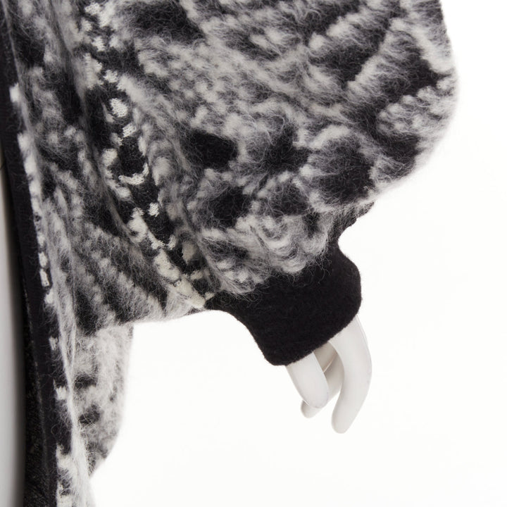SAINT LAURENT 2019 black white brushed wool jacquard cocoon cardigan XS