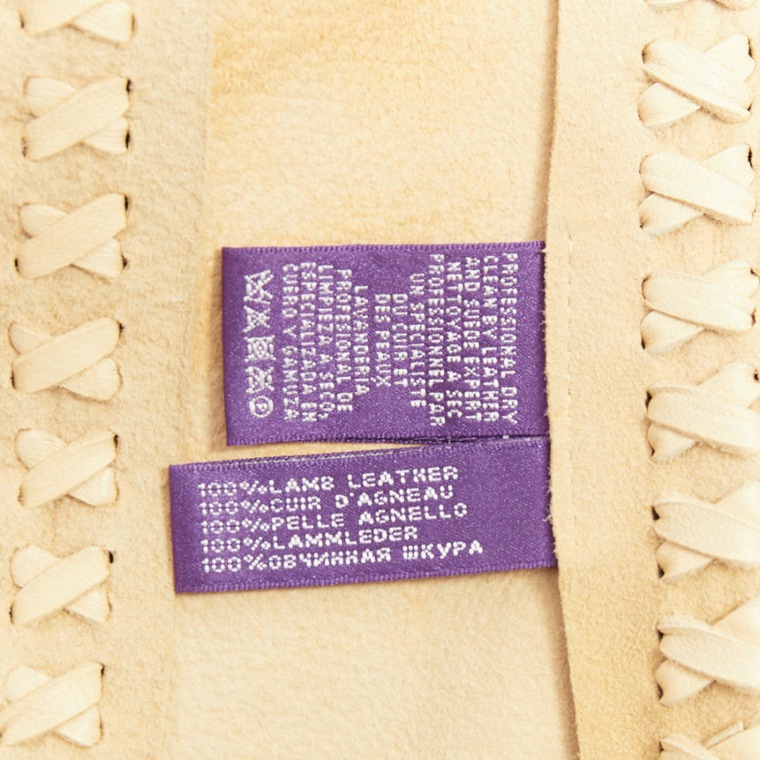 RALPH LAUREN Purple Label beige whipstitch lambskin leather fit blazer IT38 XS