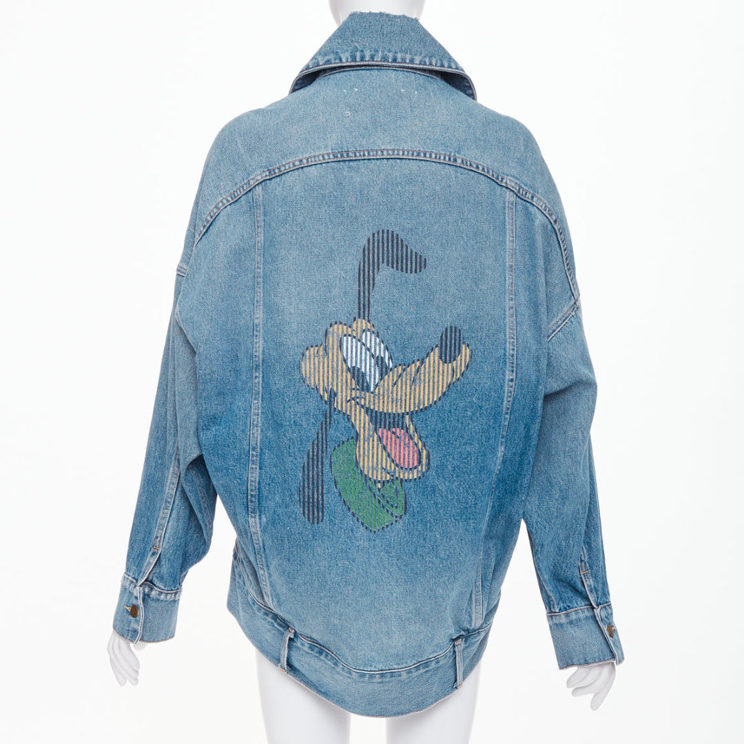 MONSE 2019 DISNEY Pluto light wash distressed denim cocoon jacket XS