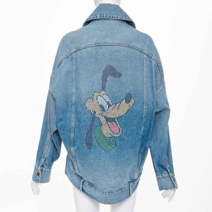 MONSE 2019 DISNEY Pluto light wash distressed denim cocoon jacket XS
