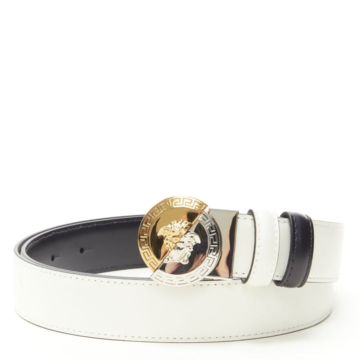 VERSACE Demi Medusa Reversible black white split coin belt 75cm-85cm