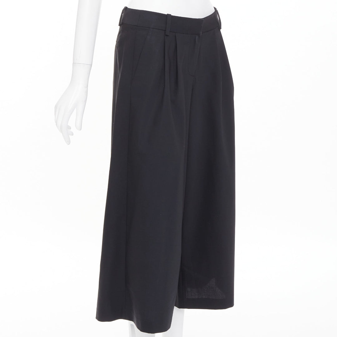 TIBI black low sheen fabric pleated front wide cropped trousers culottes US0 XS