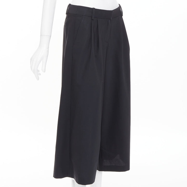TIBI black low sheen fabric pleated front wide cropped trousers culottes US0 XS