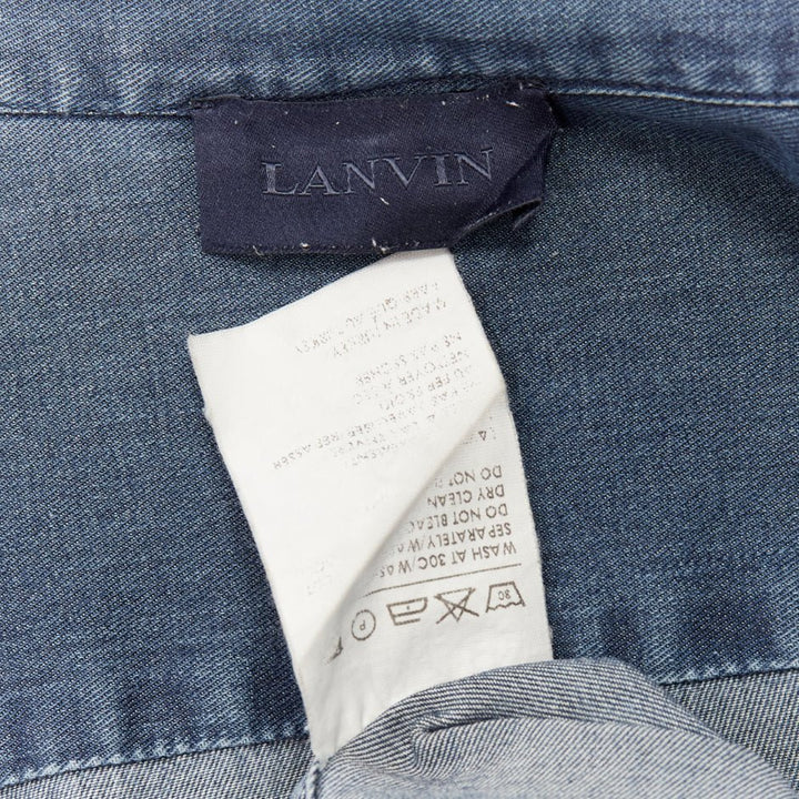LANVIN 2011 blue cotton denim washed detail high low casual shirt M