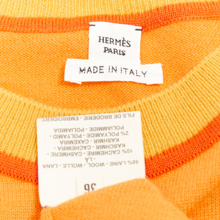 HERMES 2024 Etriers orange wool cashmere floral embroidered sweater FR36 S