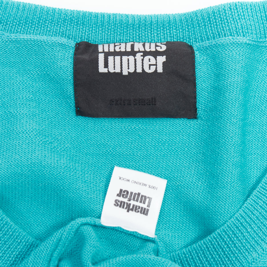 MARKUS LUPFER teal merino wool multicolor sequin lip sweater S