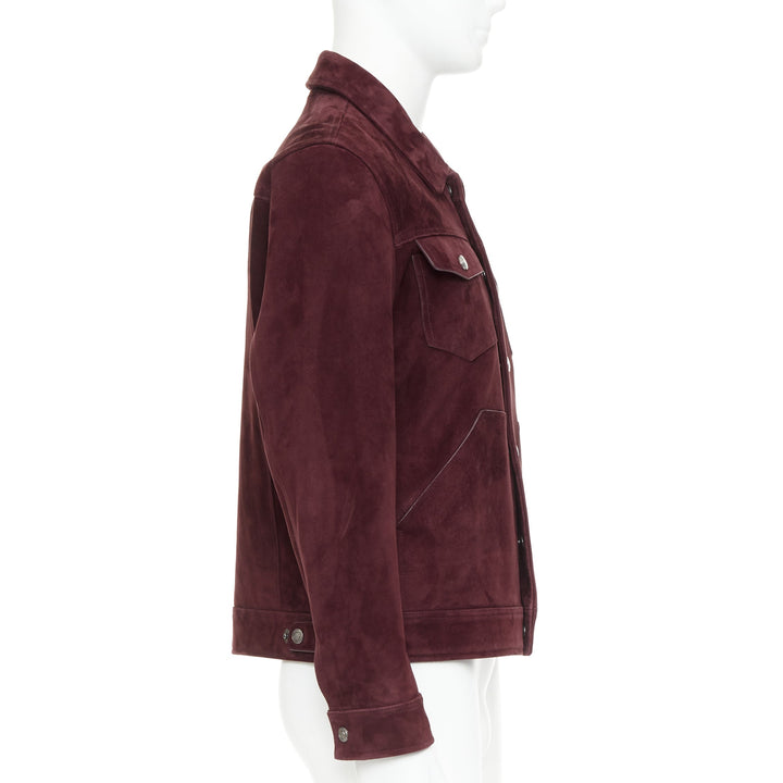 TOM FORD burgundy suede calf logo buttons Western trucker jacket IT50 L