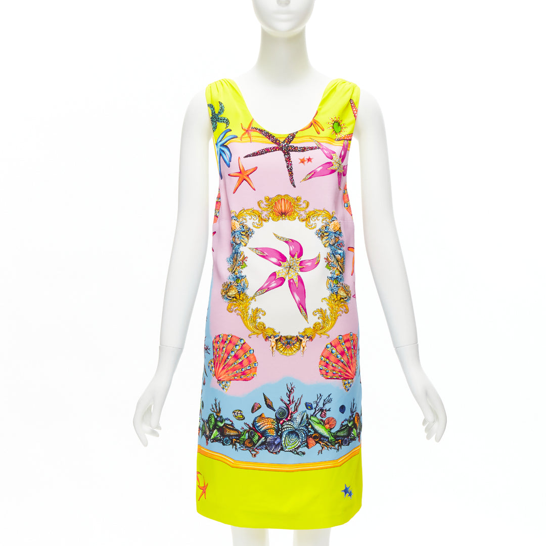 VERSACE 2020 Tresor De La Mer signature starfish print yellow dress IT38 XS