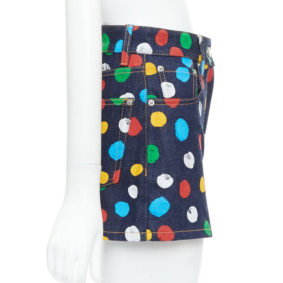 LOUIS VUITTON Yayoi Kusama Painted Dots logo patch denim shorts FR34 XS