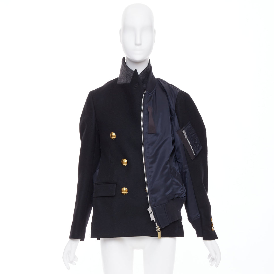 SACAI 2018 Runway black gold buttons hybrid bomber blazer coat JP1 S