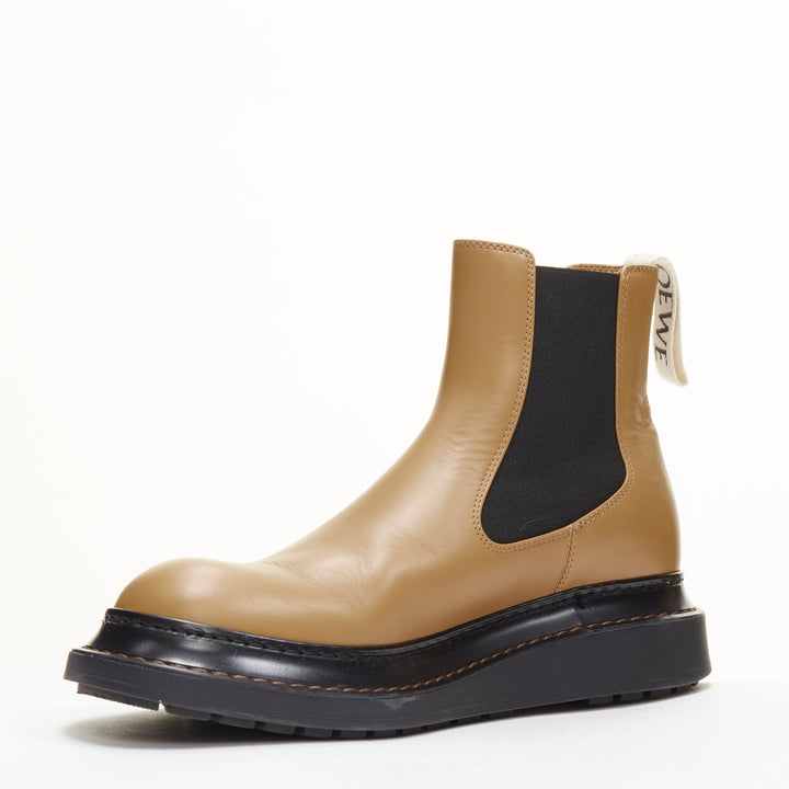 LOEWE Chelsea beige cowhide leather logo strap desert ankle boots EU37
