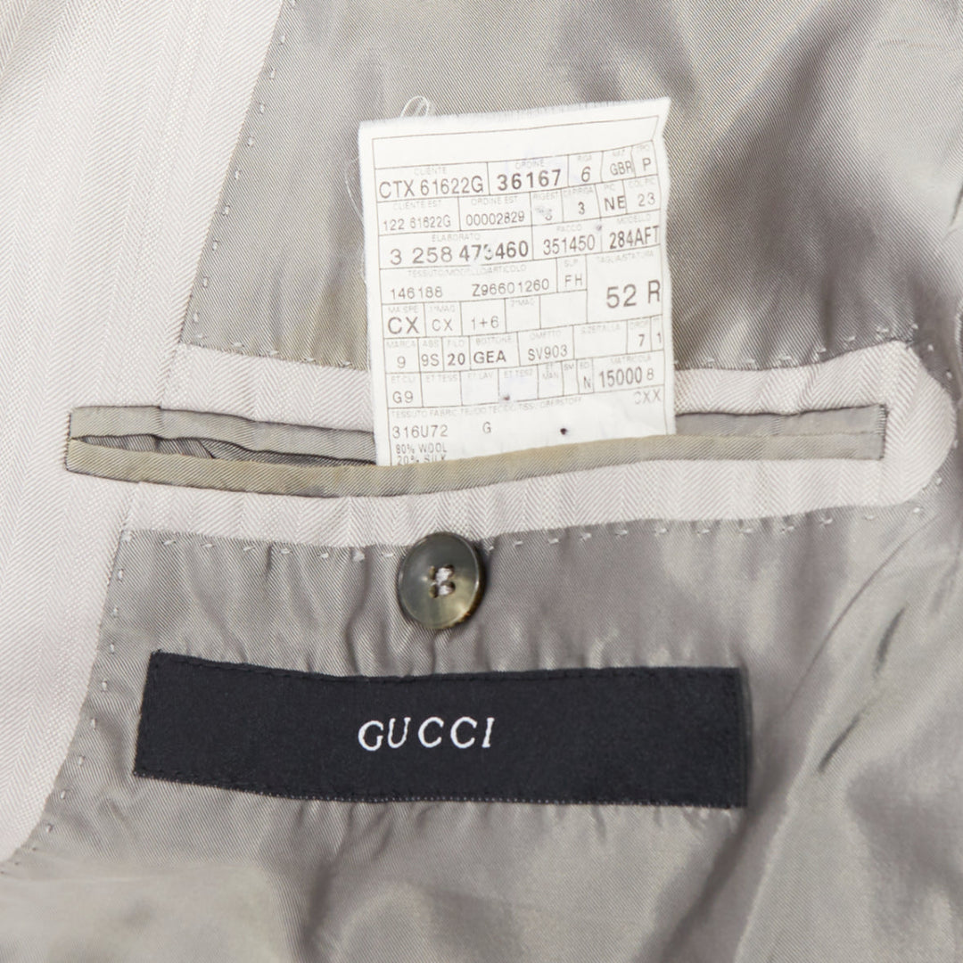 GUCCI light grey herringbone handstitched details single breast blazer IT52 XL
