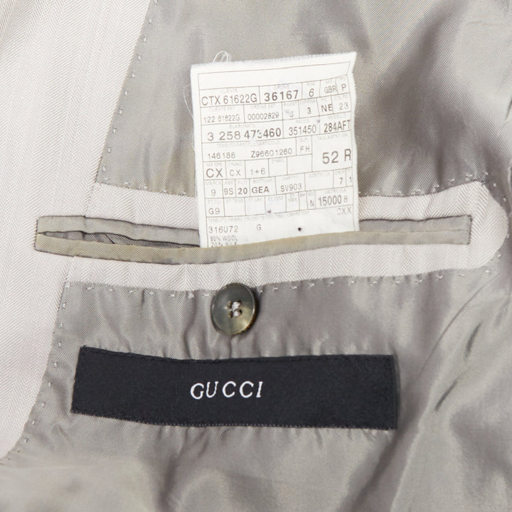 GUCCI light grey herringbone handstitched details single breast blazer IT52 XL
