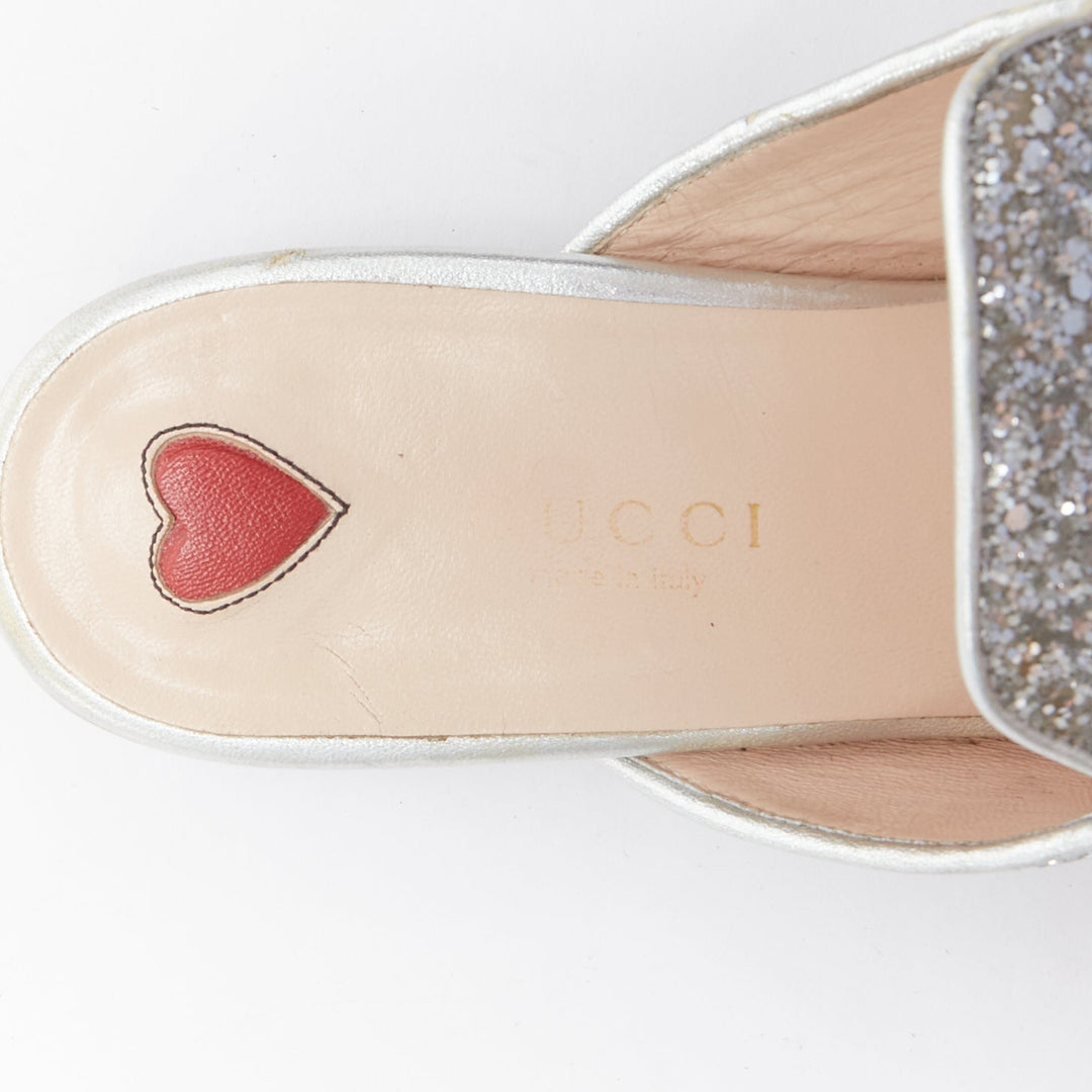 GUCCI Princetown silver glitter gold horsebit slip on loafer mules EU36.5