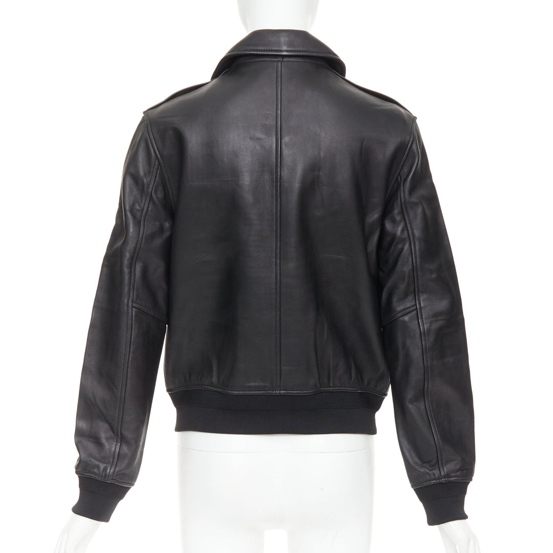 SAINT LAURENT 2020 black sheepskin leather pocketed flight jacket L
