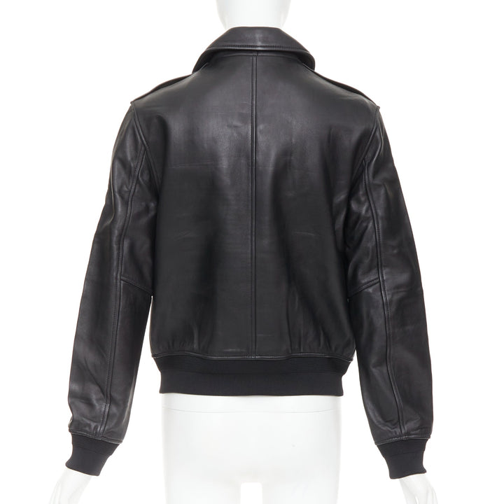 SAINT LAURENT 2020 black sheepskin leather pocketed flight jacket L