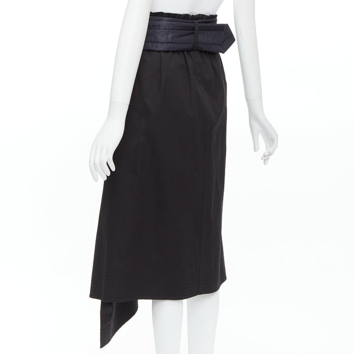 SACAI 2019 black cotton nylon padded pocket asymmetric belted skirt JP1 S