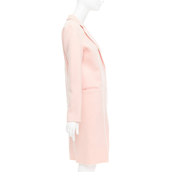 SANDRO pink wool blend notced collar single button long coat FR36 S