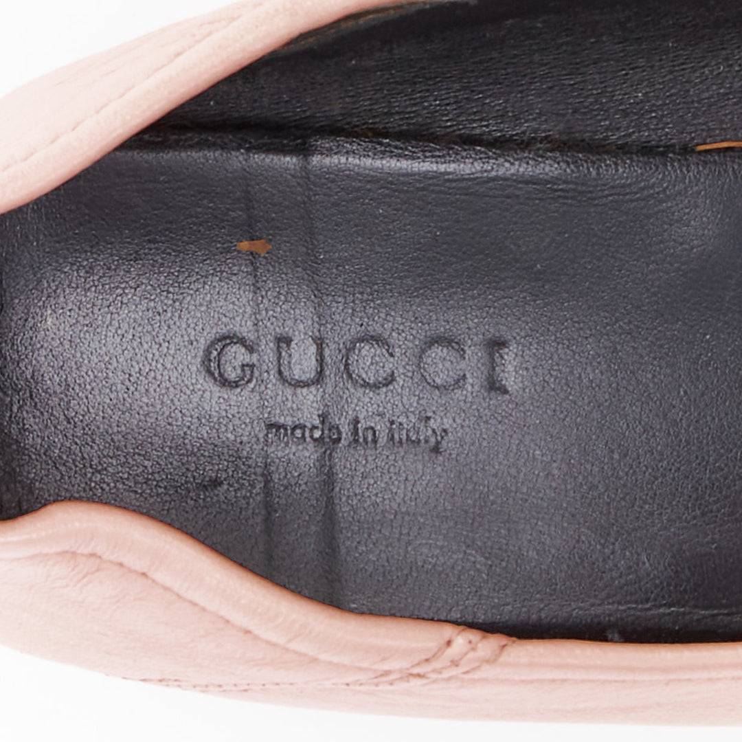 GUCCI Briton pink leather gold horsebit flat classic loafers EU36.5