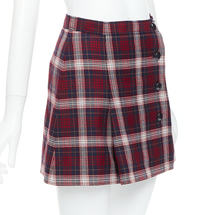 DIOR 2021 red navy virgin wool plaid silk lined A-line skirt FR34 XS