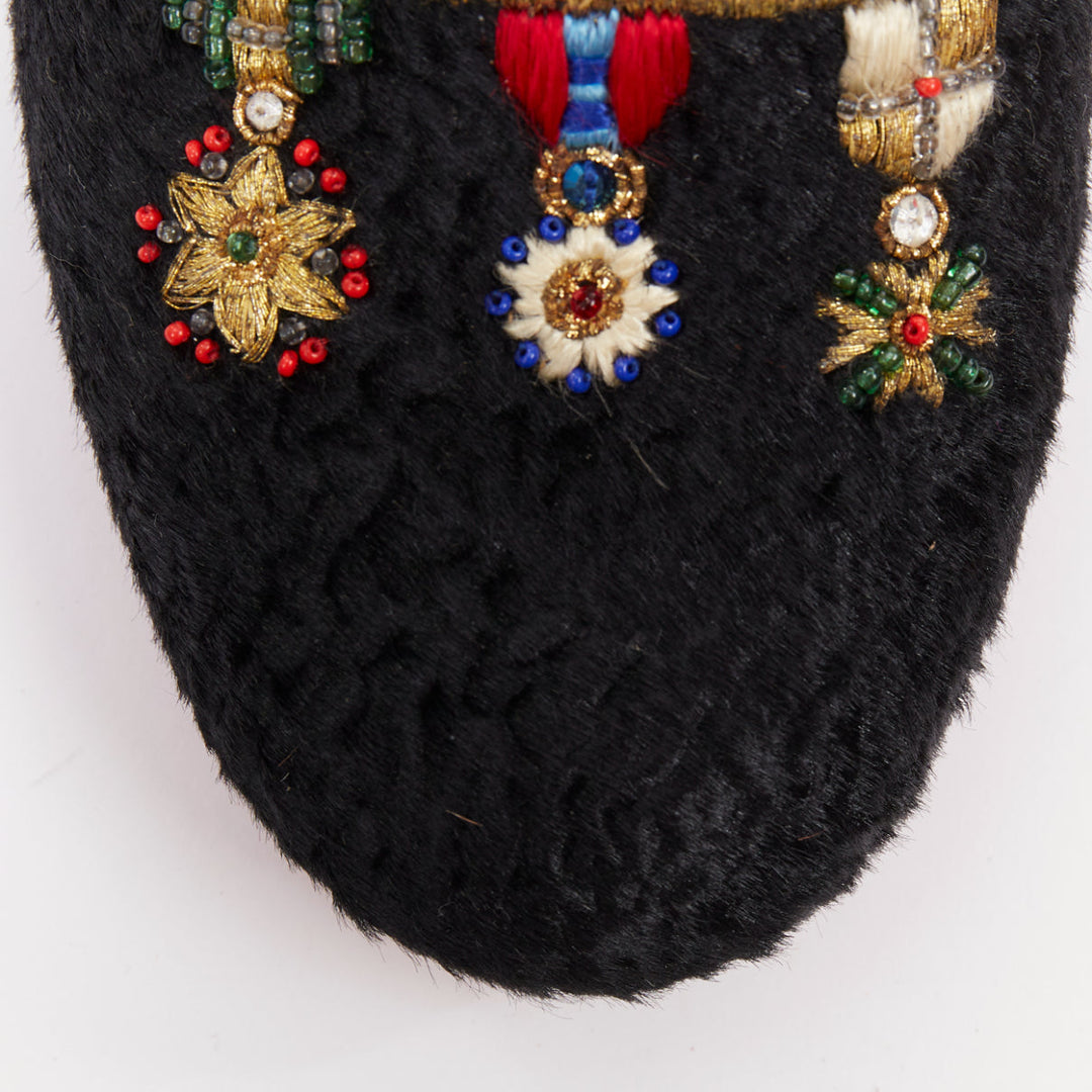 CHRISTIAN LOUBOUTIN Dictateur persian lamb fur Medallion embroidered flats EU37