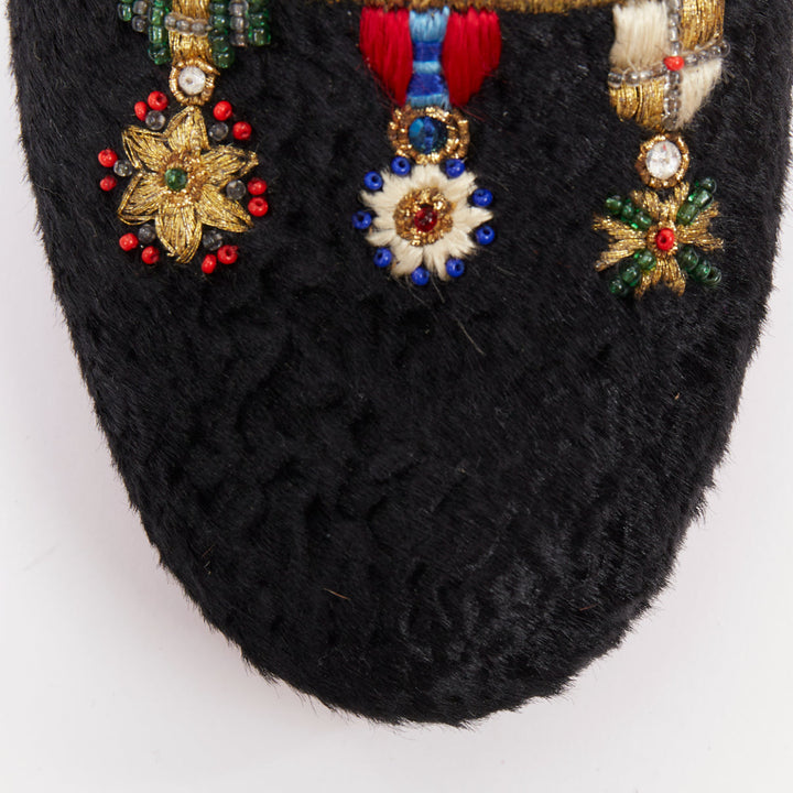 CHRISTIAN LOUBOUTIN Dictateur persian lamb fur Medallion embroidered flats EU37