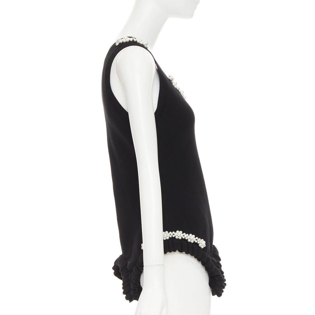 SIMONE ROCHA black knit pearl crystal embellished ruffled sweater vest M