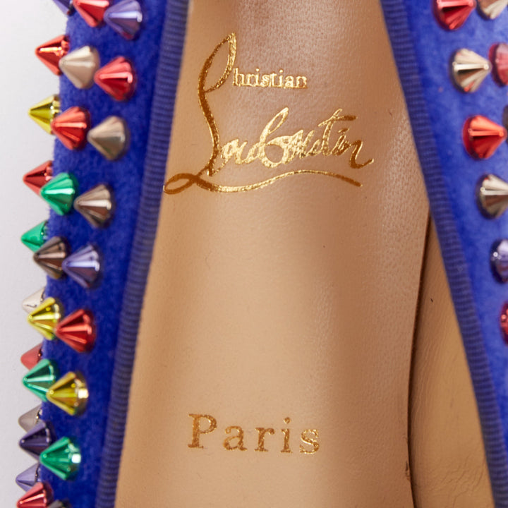 CHRISTIAN LOUBOUTIN Dandy Pik Pik Flat blue suede multicolor spike flats EU37