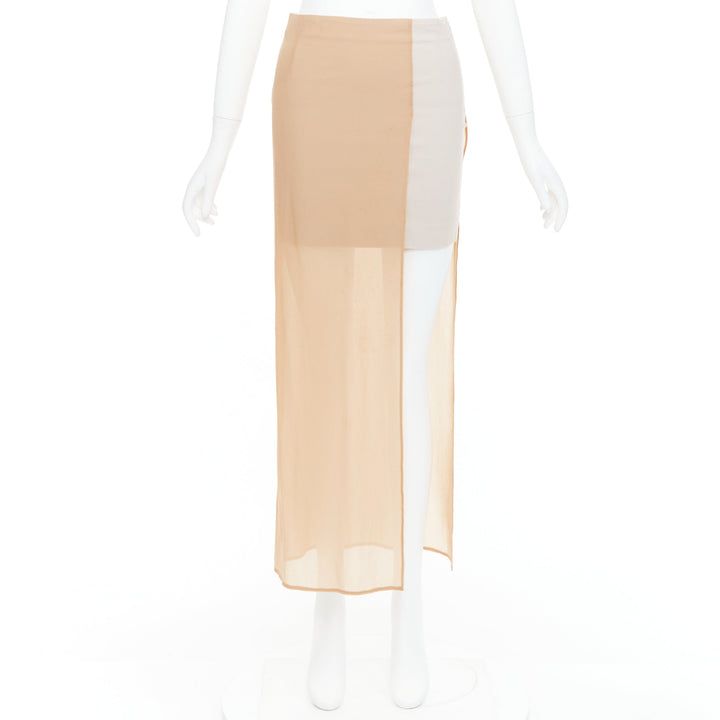 MAISON MARGIELA 2013 nude cream sheer layered asymmetric skirt IT38 XS