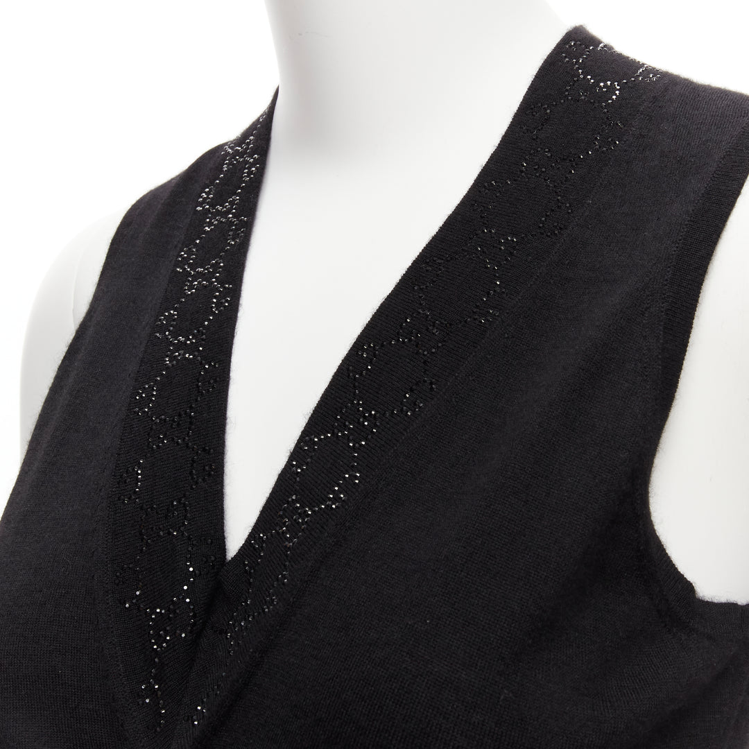 GUCCI Tom Ford Vintage black cashmere blend rhinestone GG monogram vest XS