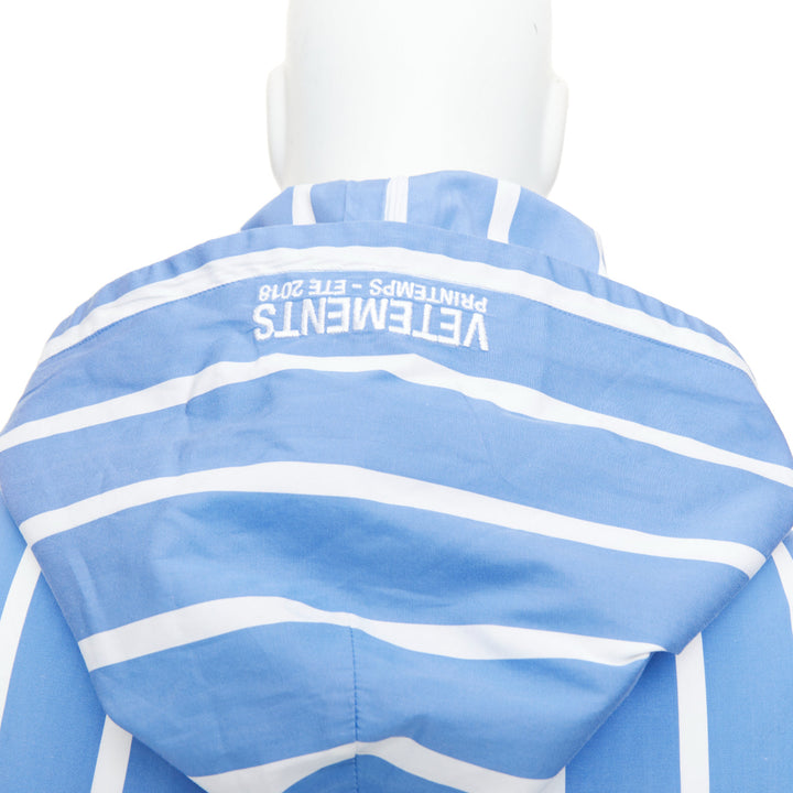 VETEMENTS 2018 blue white stripe oversized hooded cotton poplin poncho dress XS