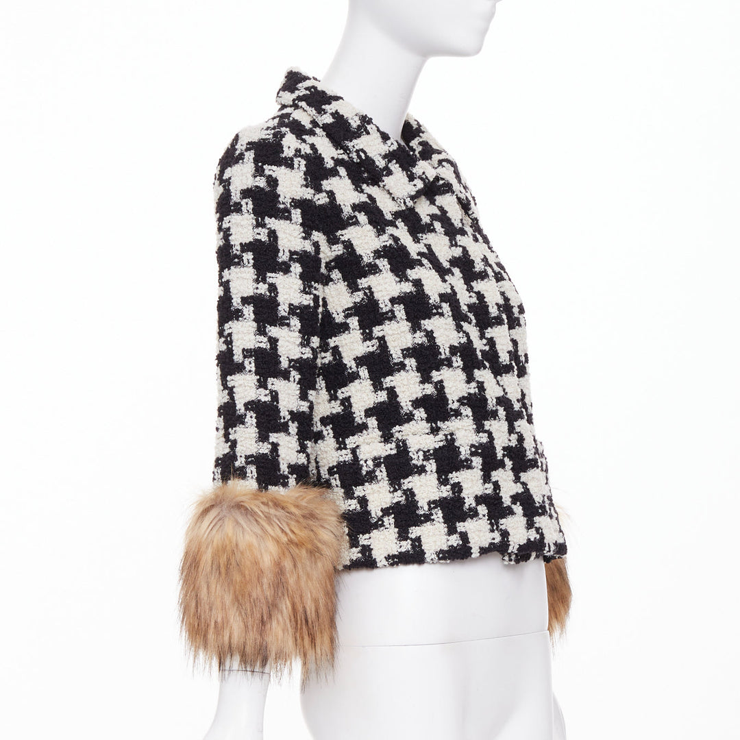 VALENTINO 2025 Runway Mossi Faux Fur Houndstooth wool tweed jacket IT36 XS