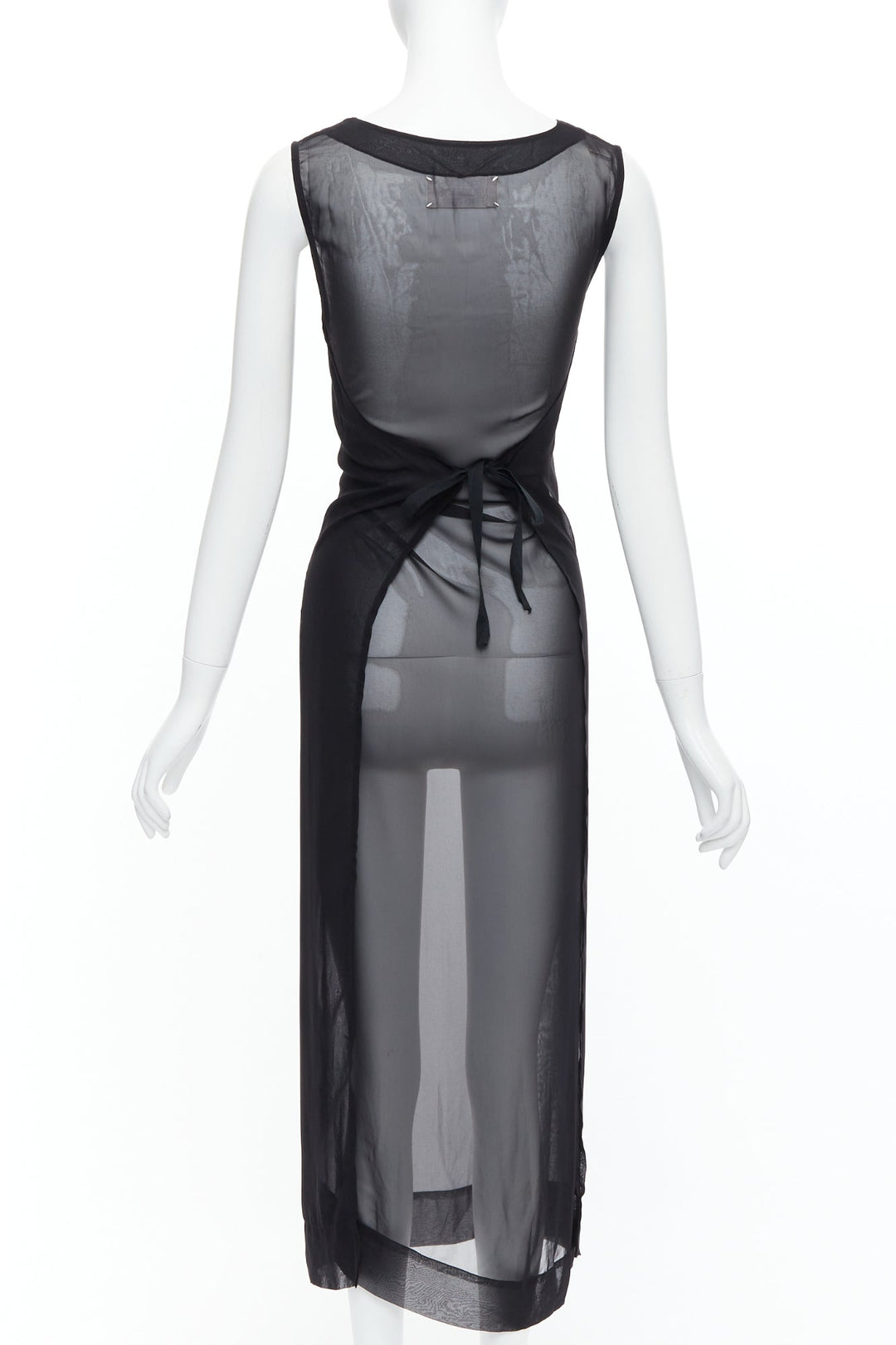 rare MAISON MARGIELA Vintage AW1991 black sheer apron tie midi dress IT42 M