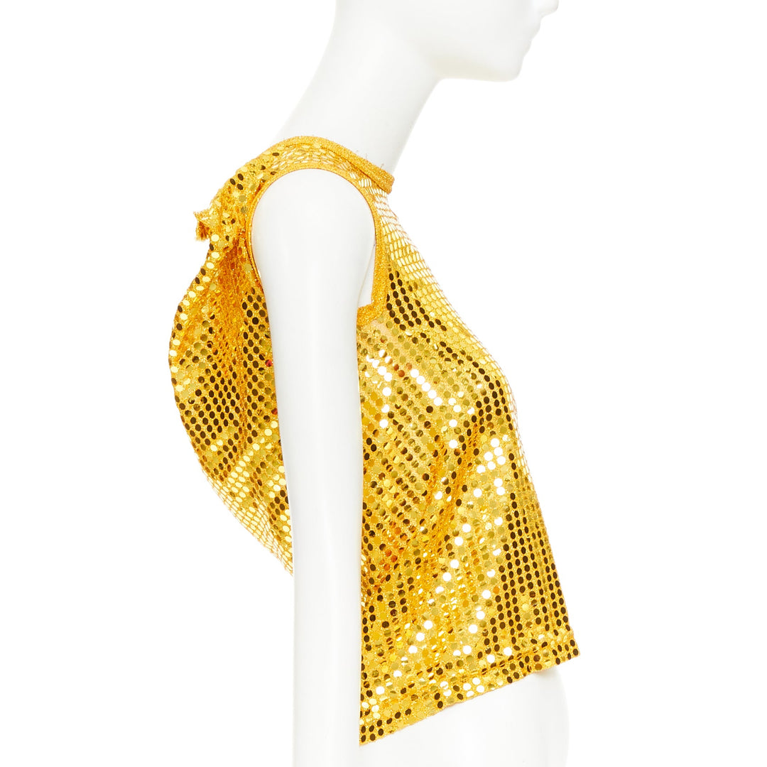 COMME DES GARCONS yellow gold round sequinned deconstructed 3D cut cropped vest