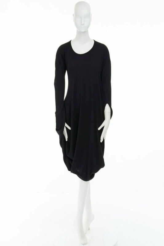 JUNYA WATANABE 2008 black wool infinity loop slit sleeves casual dress XS