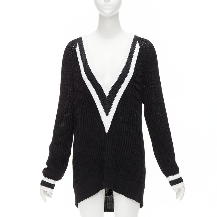 RAG & BONE black white cotton deep V raglan sleeve varsity sweater M