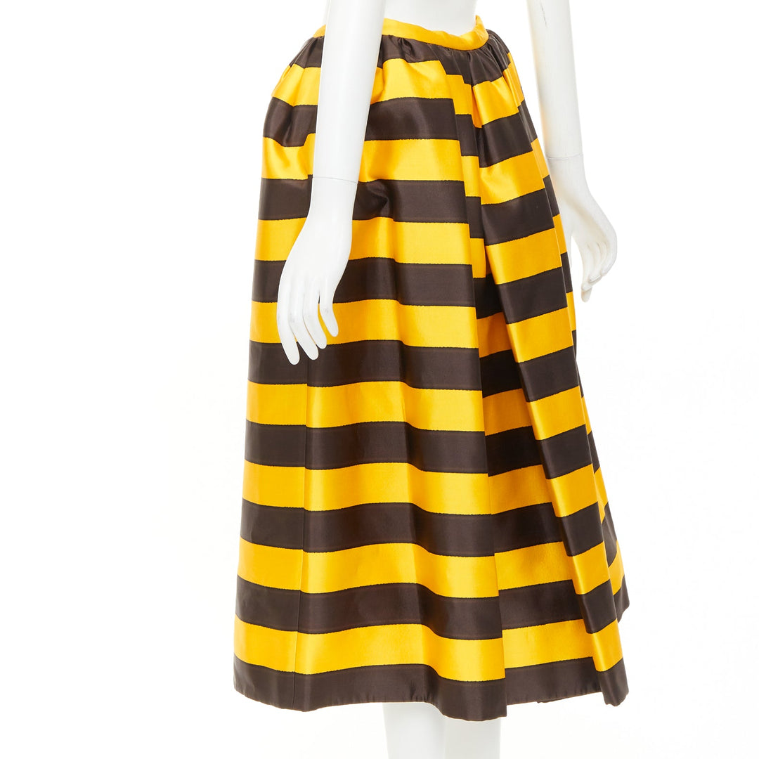 rare PRADA 2022 Raf Simons Tropica yellow brown graphic stripe full skirt IT42 M