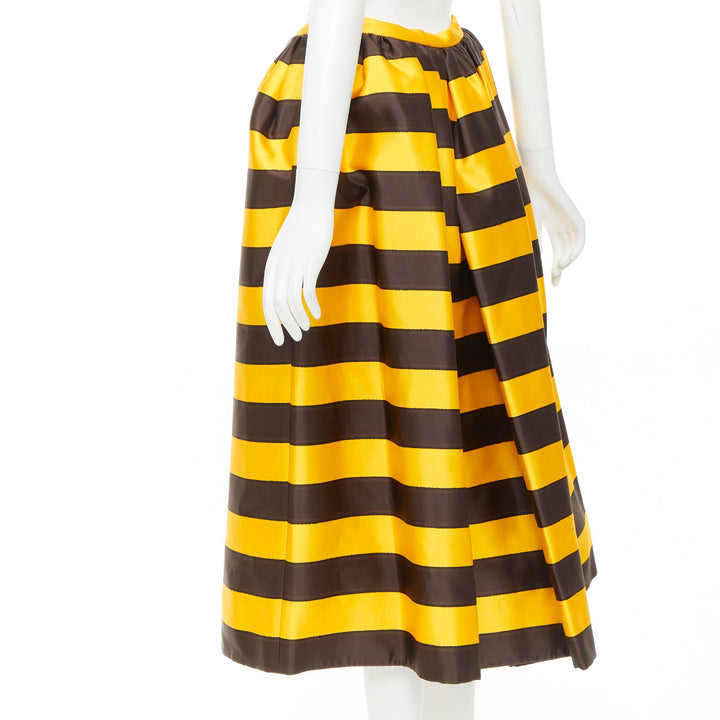 rare PRADA 2022 Raf Simons Tropica yellow brown graphic stripe full skirt IT42 M