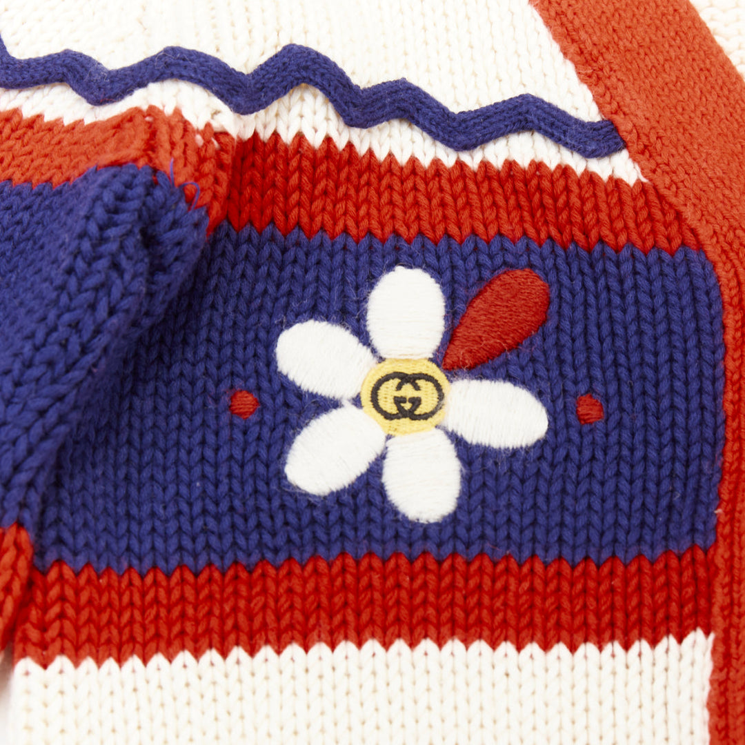 GUCCI KIDS red cream blue cotton Daisy GG embroider knit cardigan sweater 12/18M