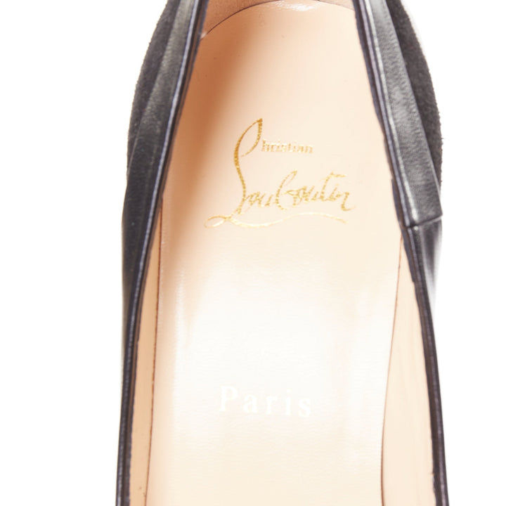 CHRISTIAN LOUBOUTIN Eklectica 85 nappa black calf suede mix pointed pumps EU37.5