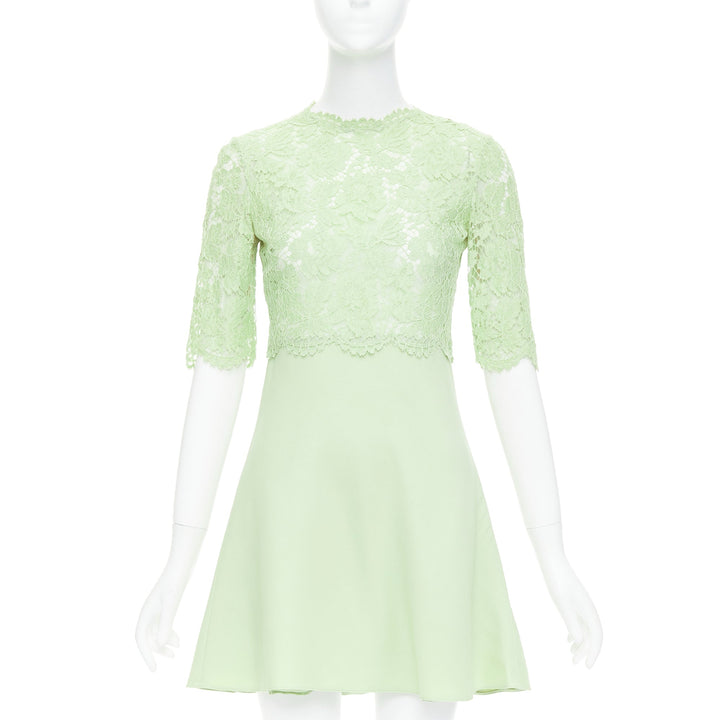 VALENTINO light green cotton blend lace bodice A line dress IT38 XS