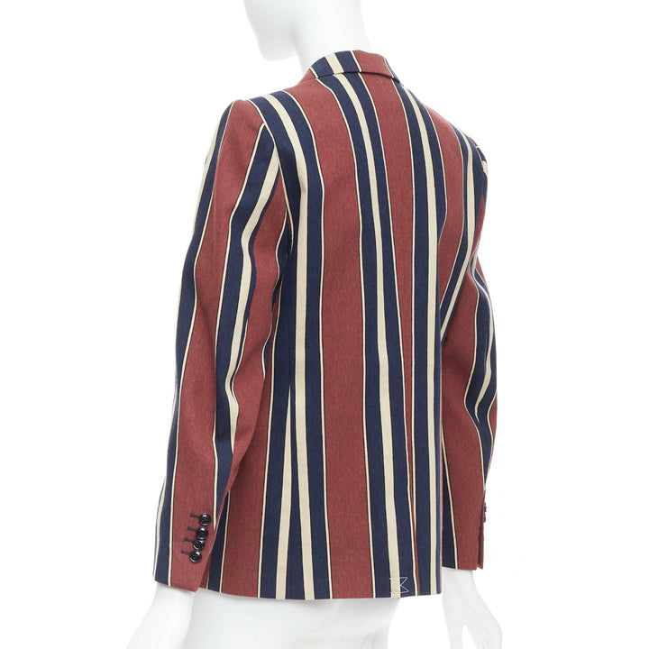 DRIES VAN NOTEN burgundy navy striped floral beaded wool linen blazer FR36 S