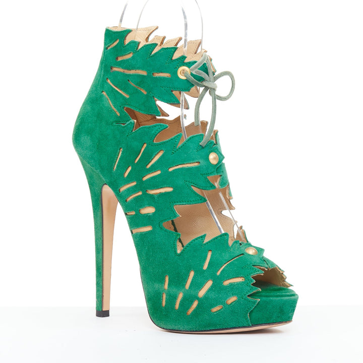 CHARLOTTE OLYMPIA 2010 Eve Tropical Leaf Suede platform sandals EU35